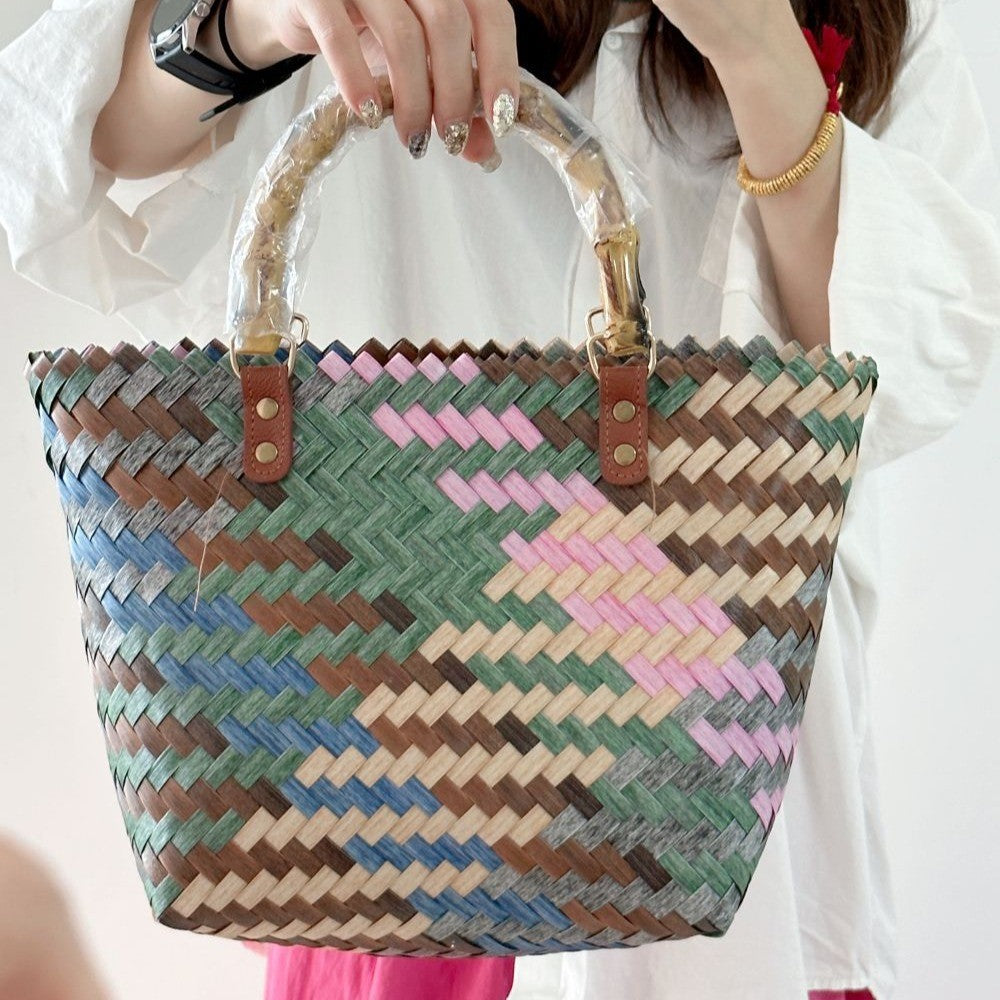 Vintage Rattan Bamboo Hand-woven Vegetable Basket Tote Bags