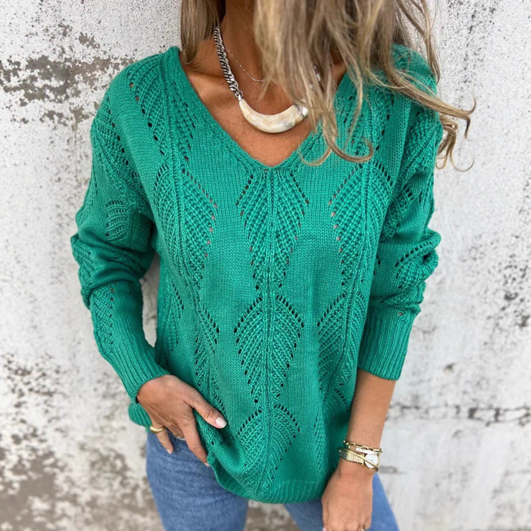 Women's Leaves Long-sleeved Knitted Loose Double-sided Wearable Sweaters