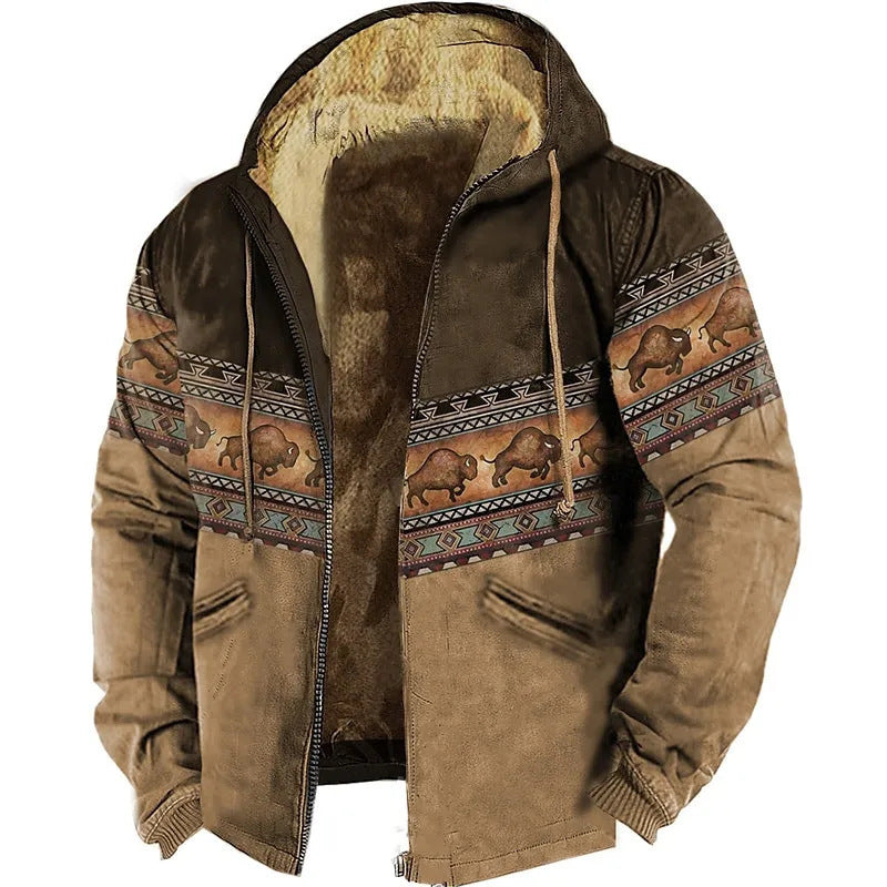Fleece-lined Thickened Ethnic Style Zipper Pocket Coats