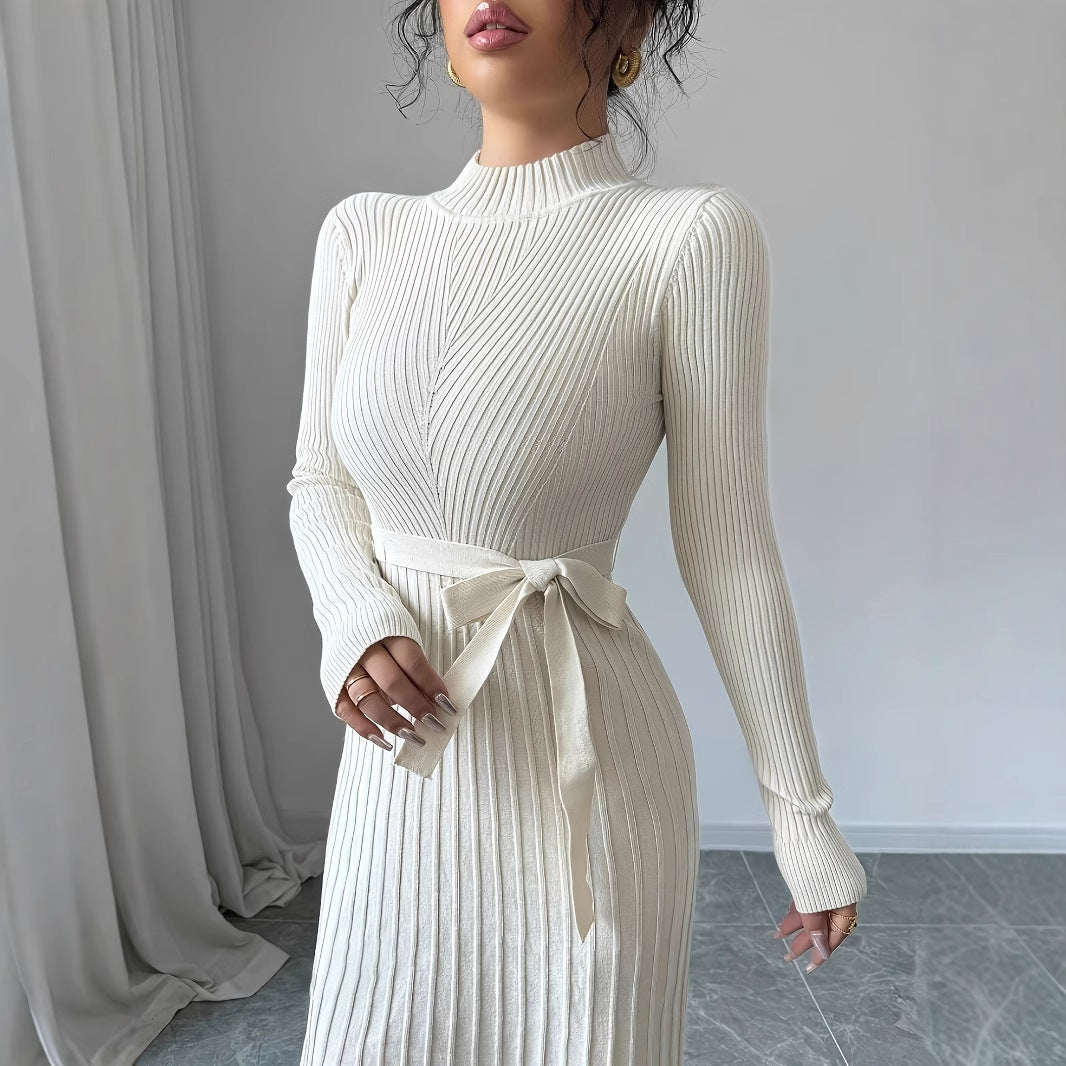Stylish Knitted Dress Tied Slim Fit Knitwear