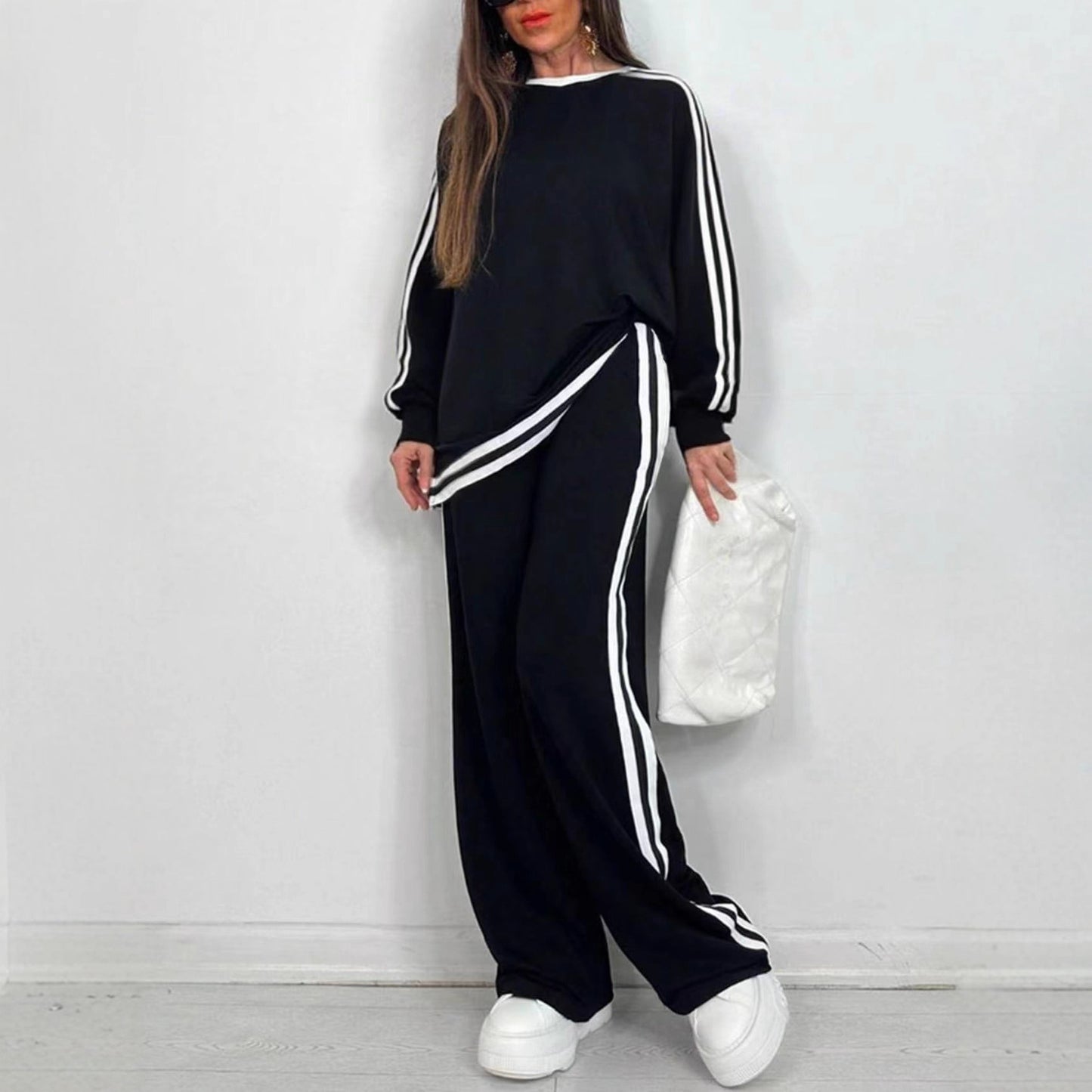 Women's Fashion Casual Striped Trousers Long Sleeve Suits
