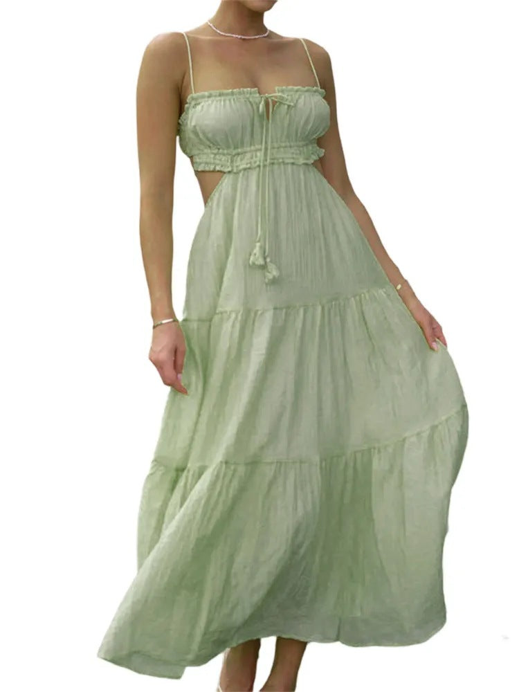 Women's Summer Temperament Camisole Sexy Cutout Long Dress Backless Dresses
