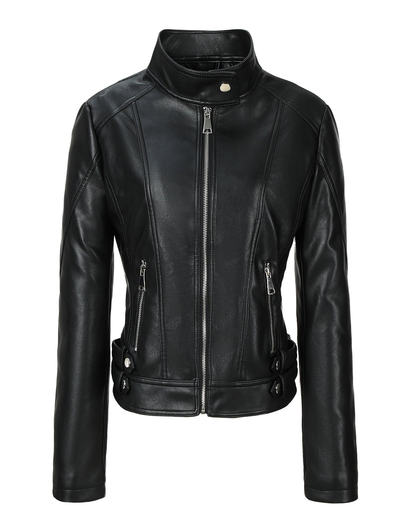 Women's Large Motorcycle Leather Slim Stand Collar Coats
