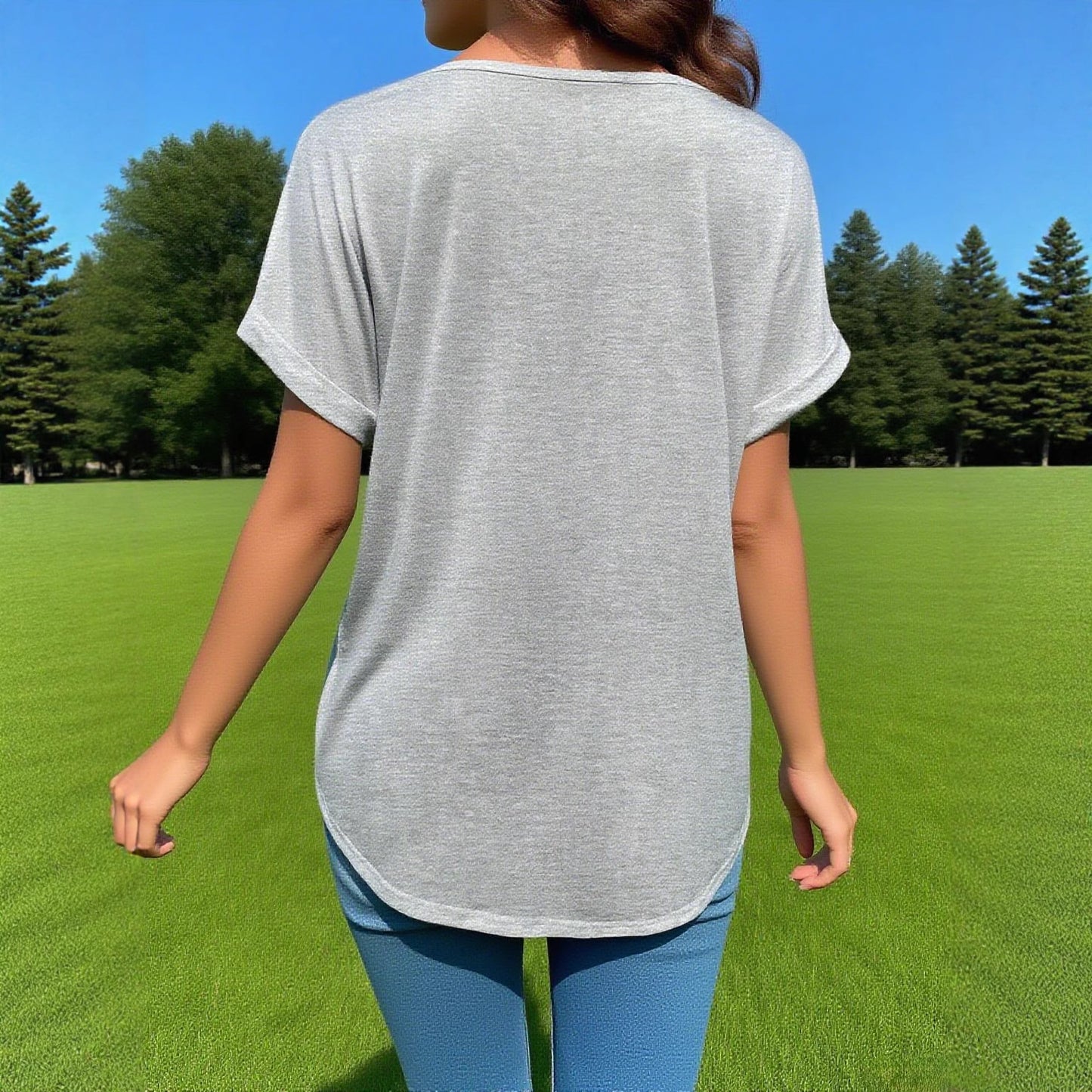 Women's Summer Casual Collar Solid Color Simple Sleeve Curling Loose Women's T-shirt