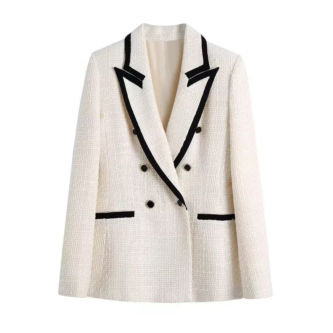 Women's Western Style Fashion White Color Contrast Blazers
