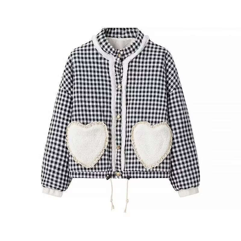Women's New Street Fashion Stitching Plaid Coats