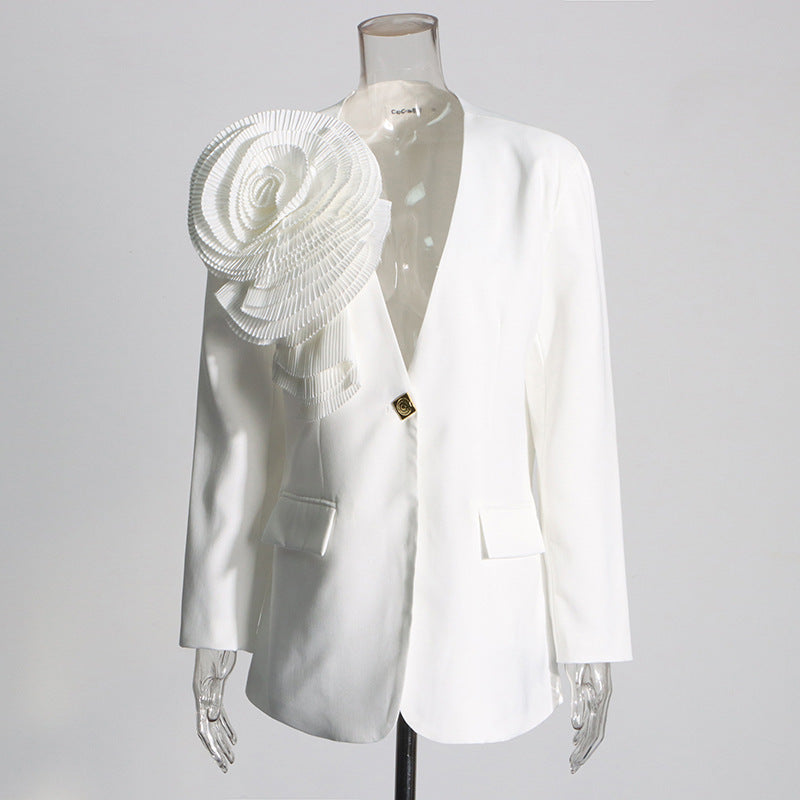 Casual Style Autumn Three-dimensional Flower Figure Flattering Small Suit