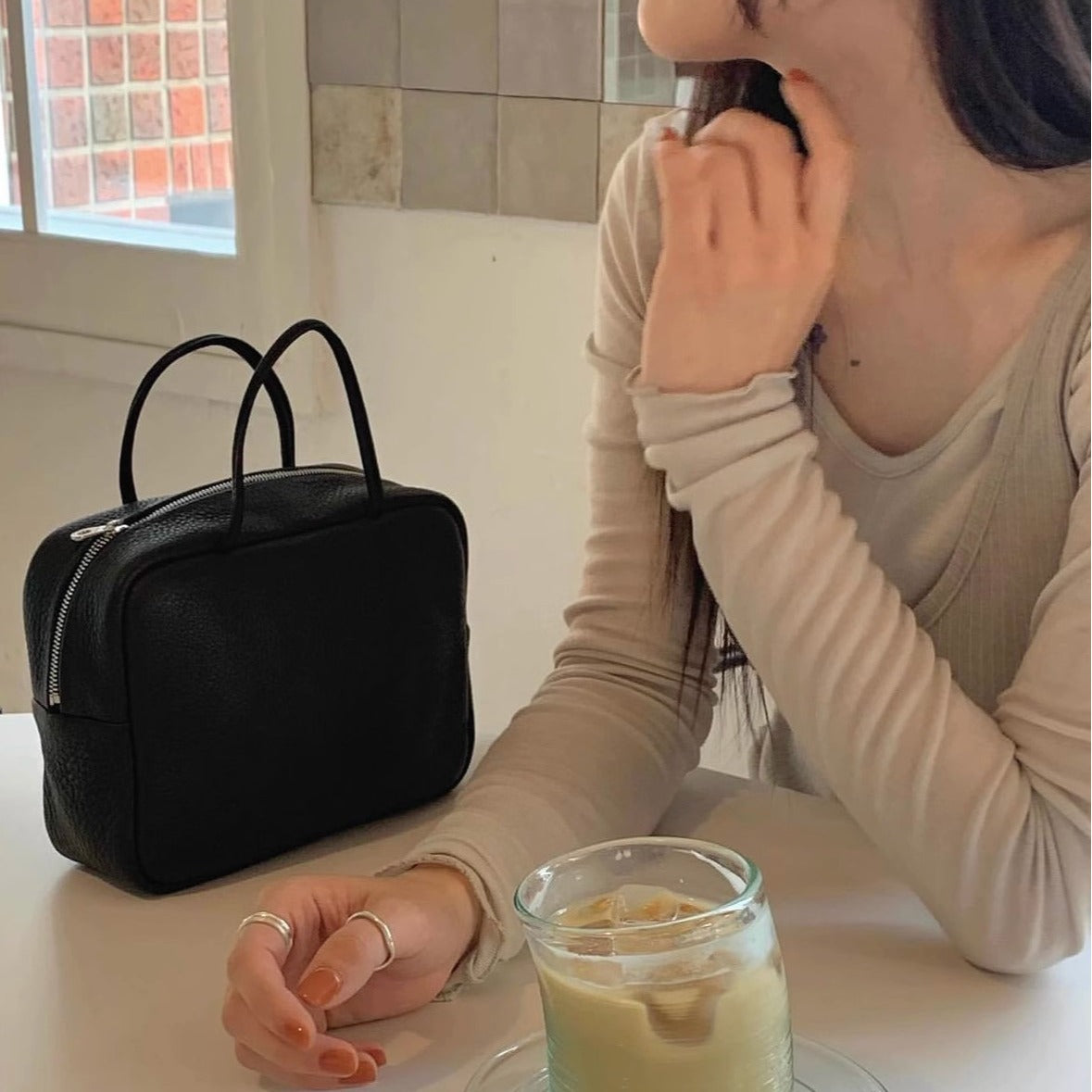 Women's Layer Cowhide Portable Fashionable Simple Handbags