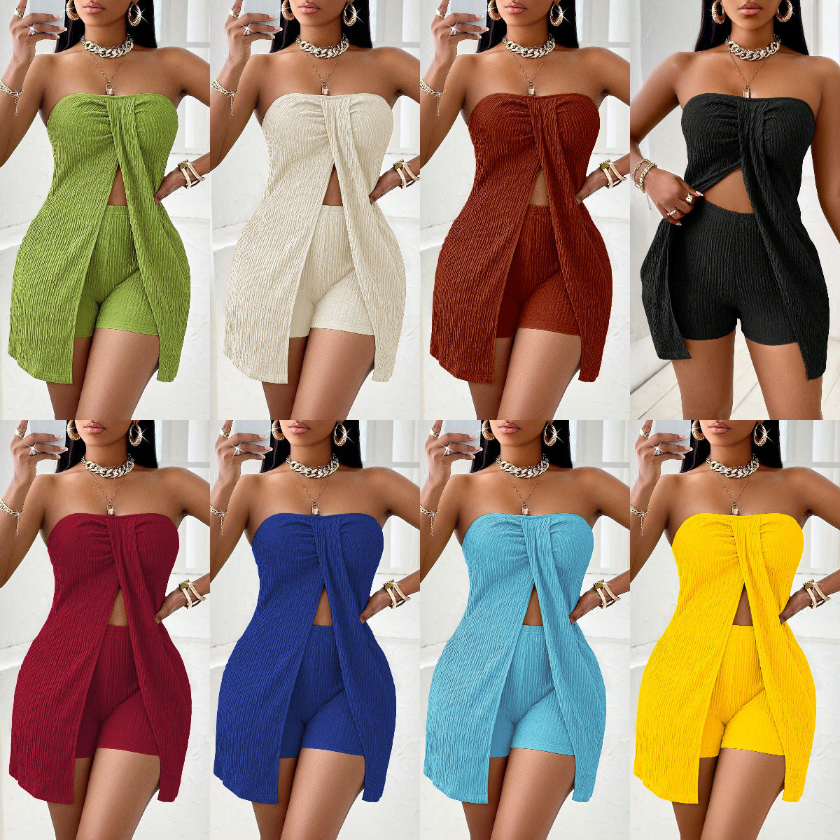 Classy Cool New Solid Color Strapless Fashion Casual Suit