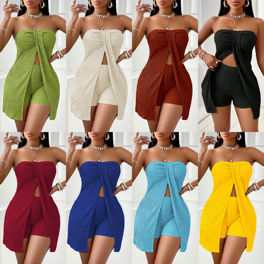 Classy Cool New Solid Color Strapless Fashion Casual Suit