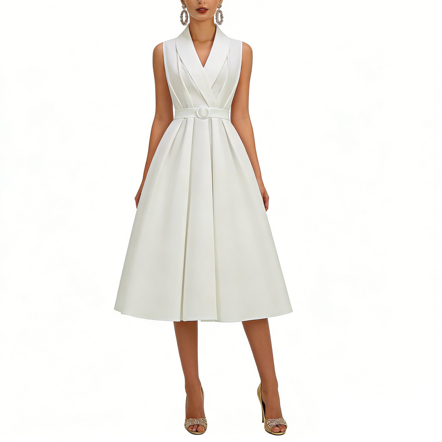 Retro Style French Elegance Polka Dot Large Lapel Lacing Dress