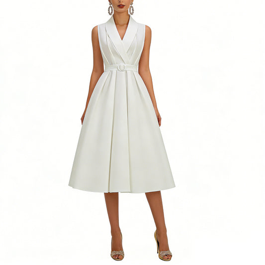 Retro Style French Elegance Polka Dot Large Lapel Lacing Dress