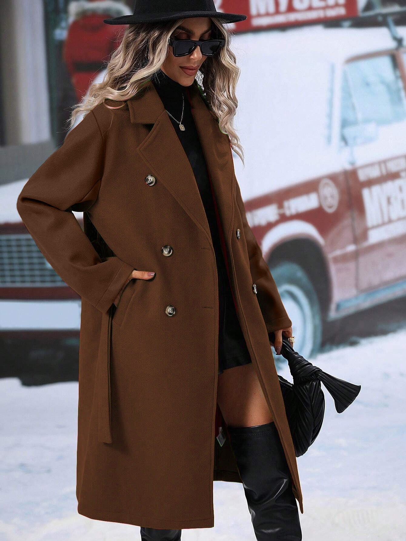 Women's Beautiful Woolen Double Breasted Outerwear Coats