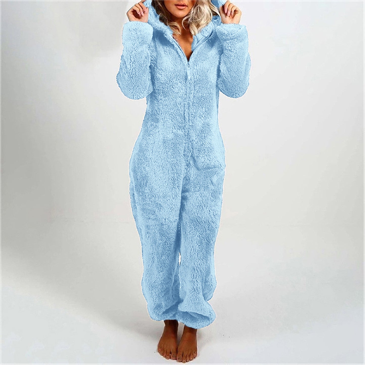 Fleece-lined Thickened Furry Hooded Pajamas Fashion Suits