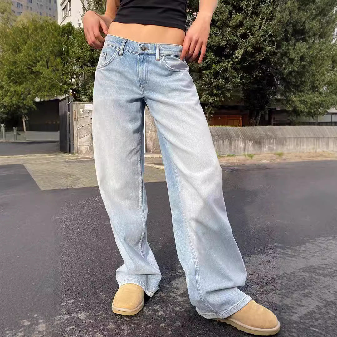 Washed-out Vintage Distressed Straight High Waist Wide Leg Women's Jeans