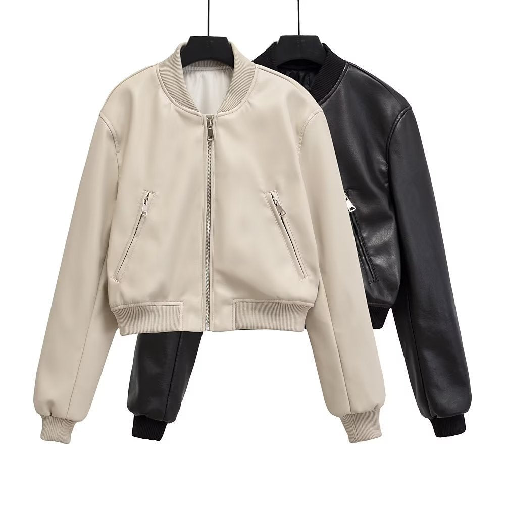 Spring Retro Stand Collar Loose Motorcycle Faux Coats