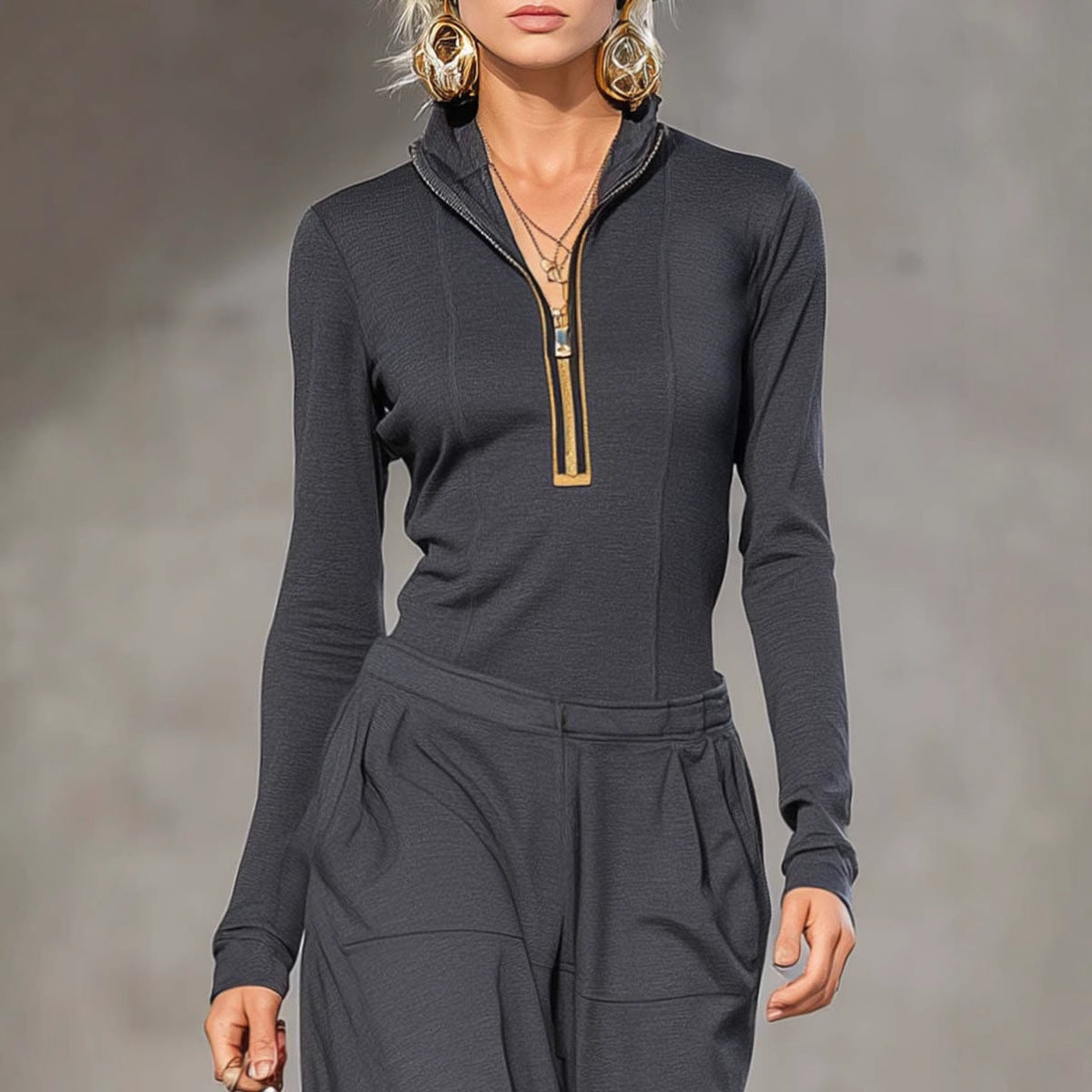 Women's Solid Color Bottoming Shirt Wide Leg Suits