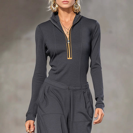 Women's Solid Color Bottoming Shirt Wide Leg Suits