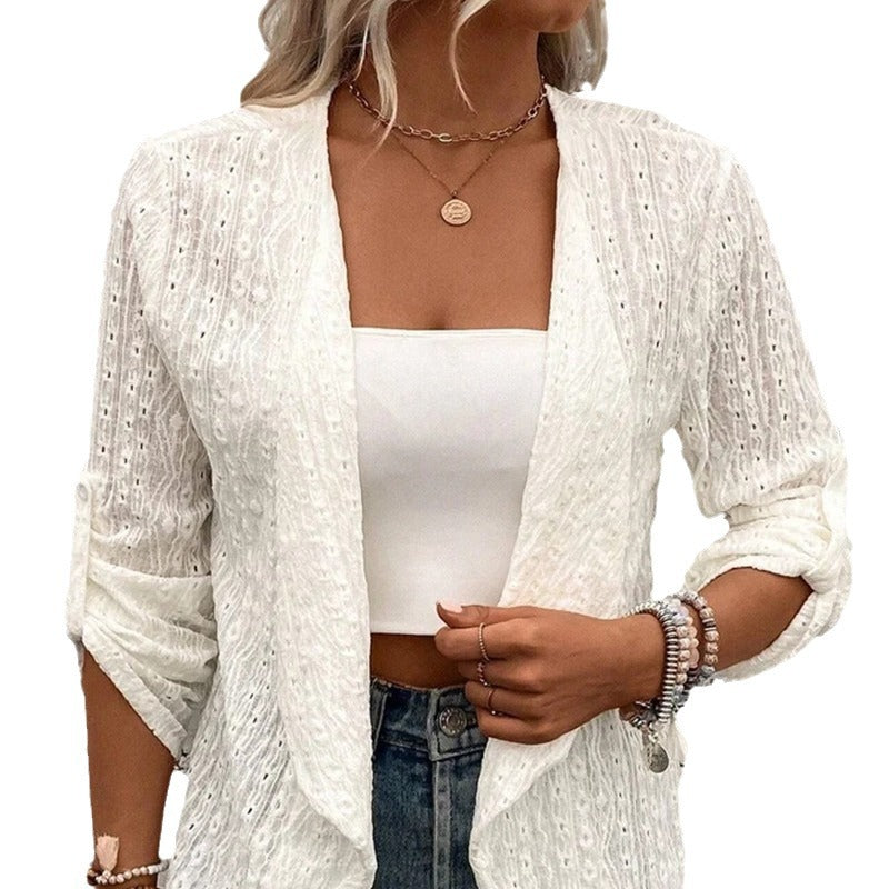 Women's Solid Color Casual Sleeve Middle Button Women's T-shirt