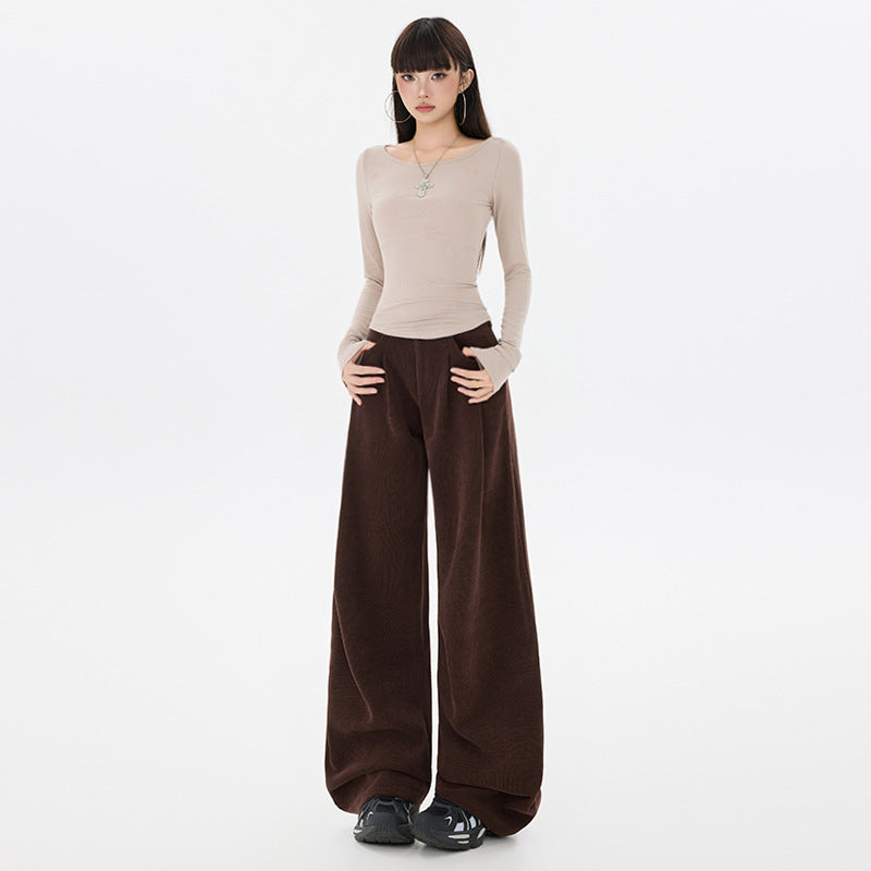 Women's Preppy Style Corduroy Trousers High Waist Pants