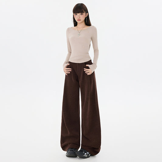 Women's Preppy Style Corduroy Trousers High Waist Pants