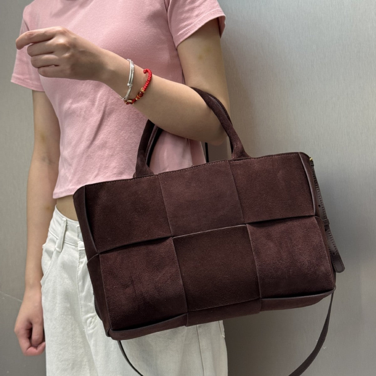 Women's Cowhide Korean Weaving Portable Shopping Tote Bags