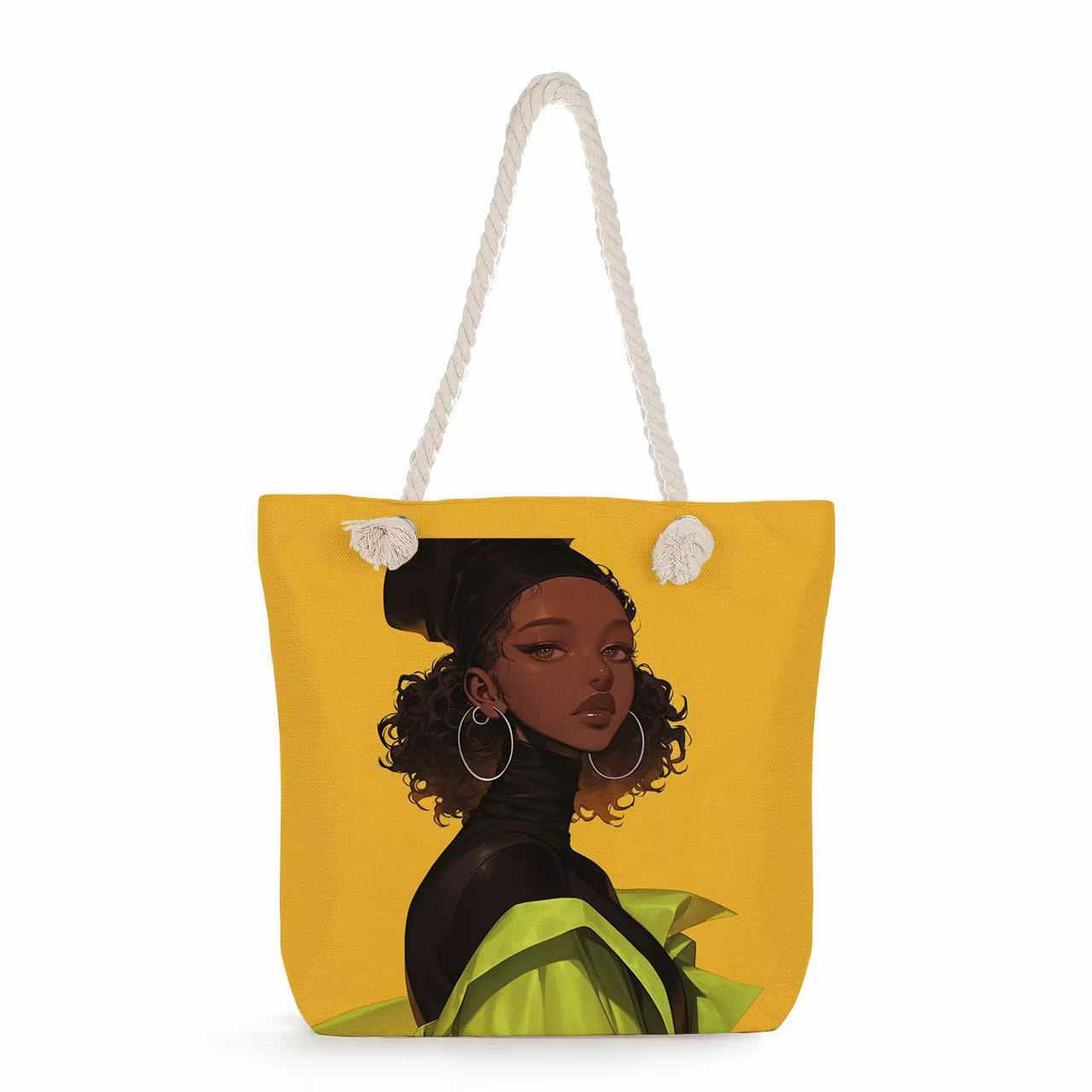 Women's Matching Portable Shopping Creative Woman Printing Thick Tote Bags