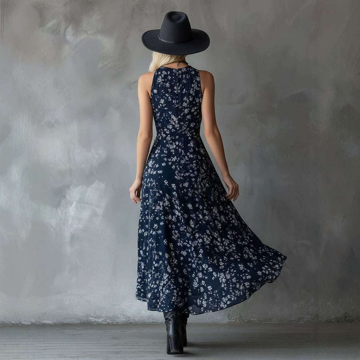 Halter Floral Slimming Vacation Style Midi Dress