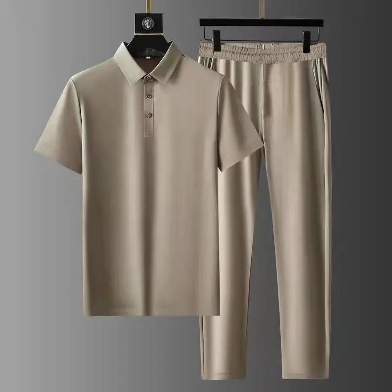 Men's Elastic Short-sleeved Two-piece Lapel Thin Suits