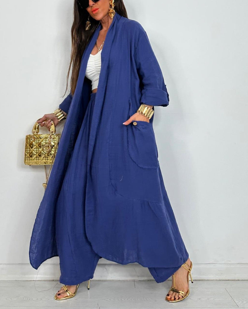Women's Long Shirt Fashion Solid Color Casual Suits