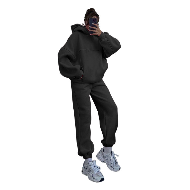 Women's Solid Color Hooded Two-piece Set Fashion Suits