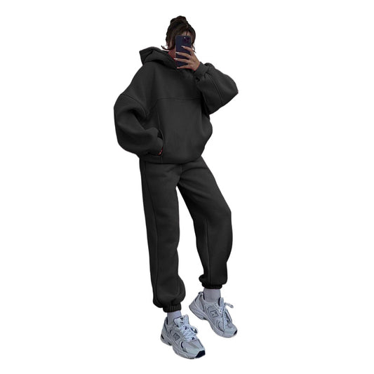 Women's Solid Color Hooded Two-piece Set Fashion Suits