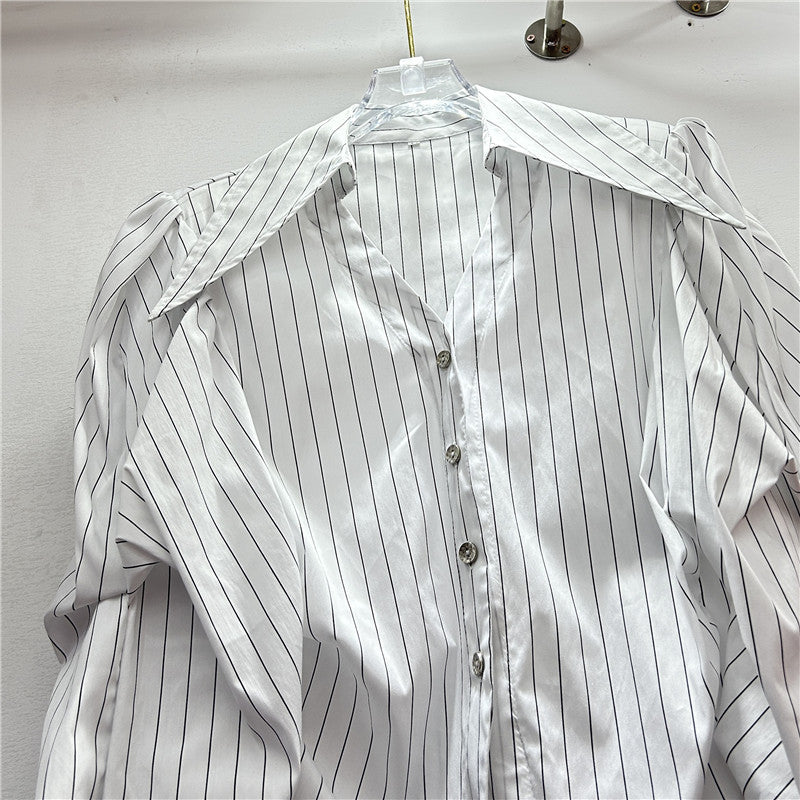 Women's Spring Lapel Long Sleeve Elegant Pleated Blouses