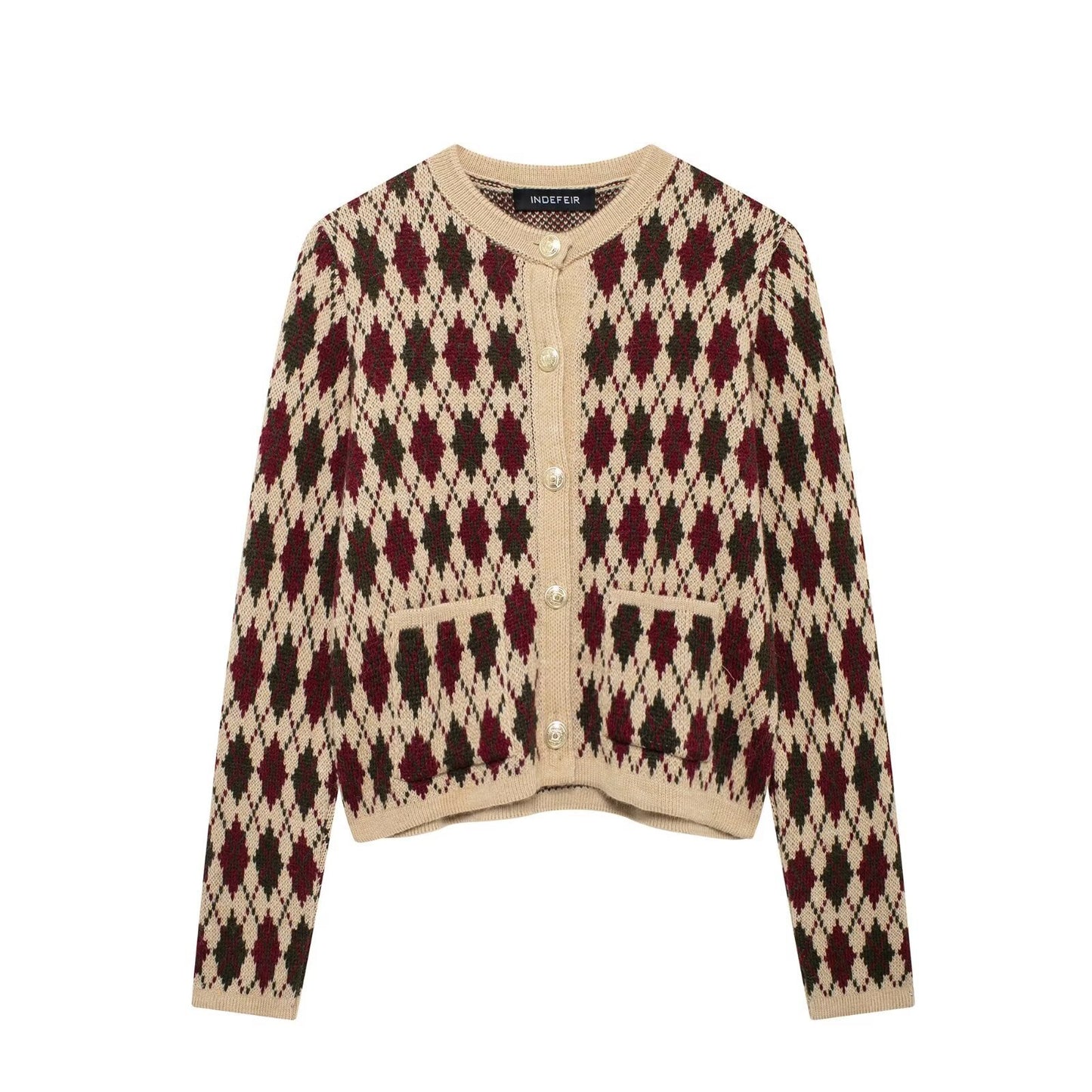 Women's Street Fashion Diamond Pattern Knitted Sweaters