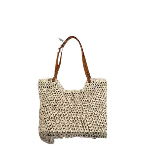 Women's Summer Woven Hollow Cotton Thread Mori Style Seaside Portable Bags
