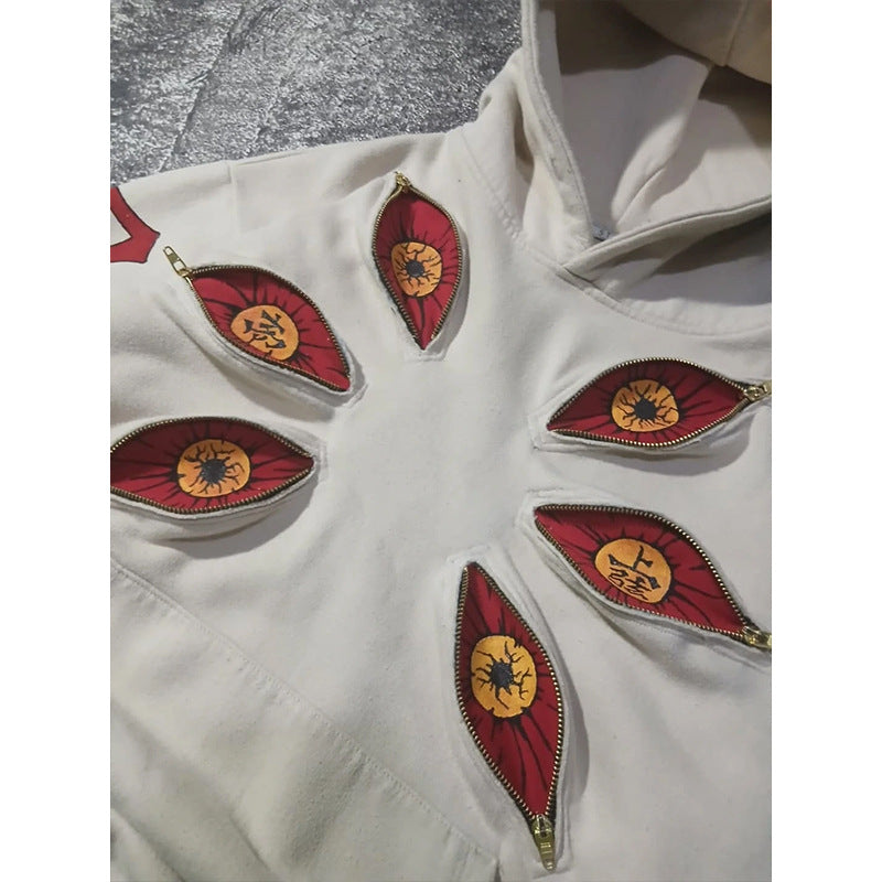 Zipper Devil Eyes Printed Long Sleeve Sweaters