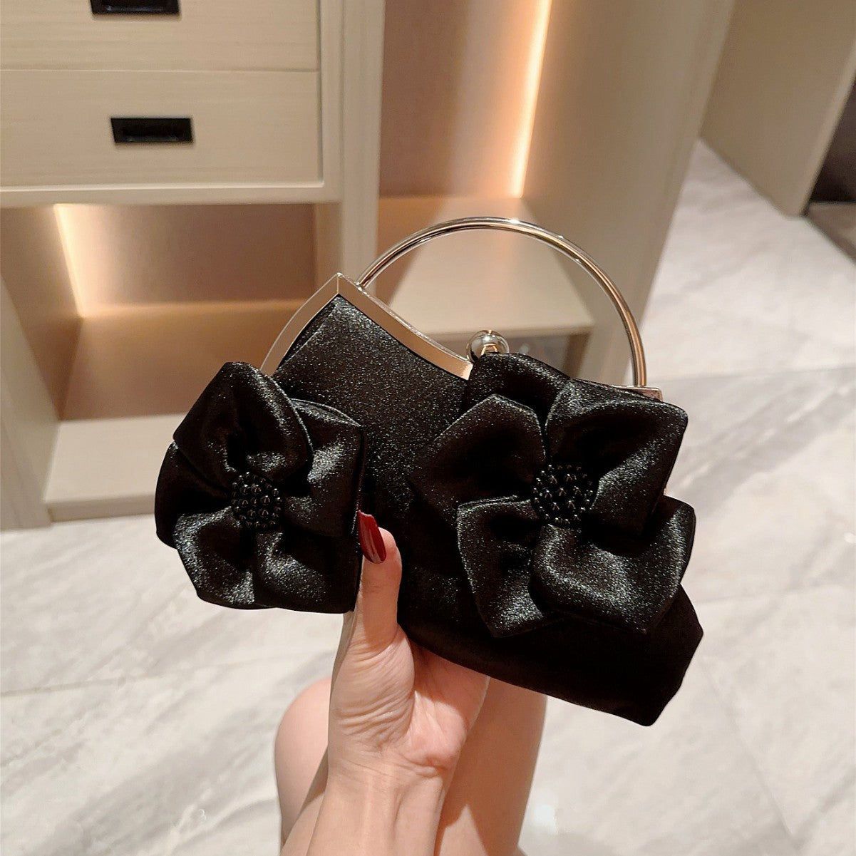 Women's Flower Dinner Banquet Clutch Satin Dress Evening Bags