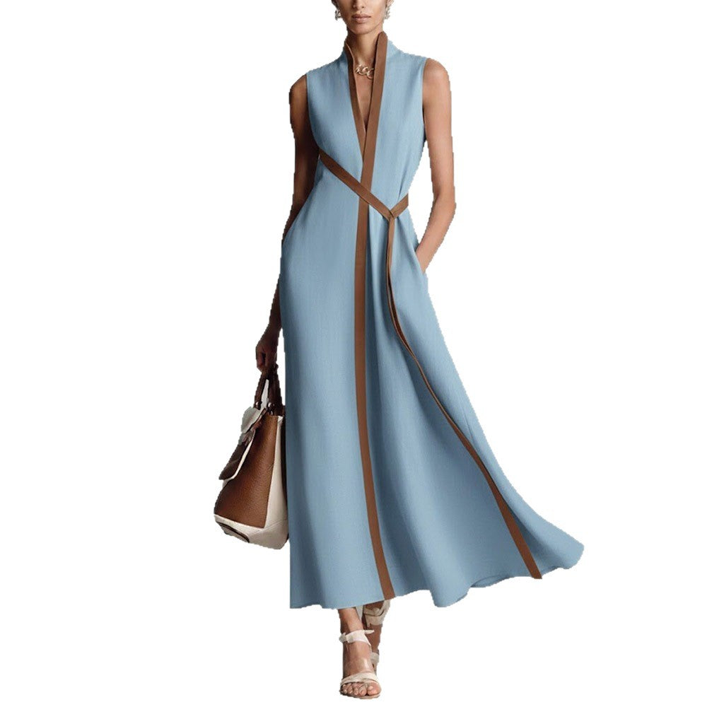 Women's Stand-up Collar Cinched Slimming Temperament Commute Dress