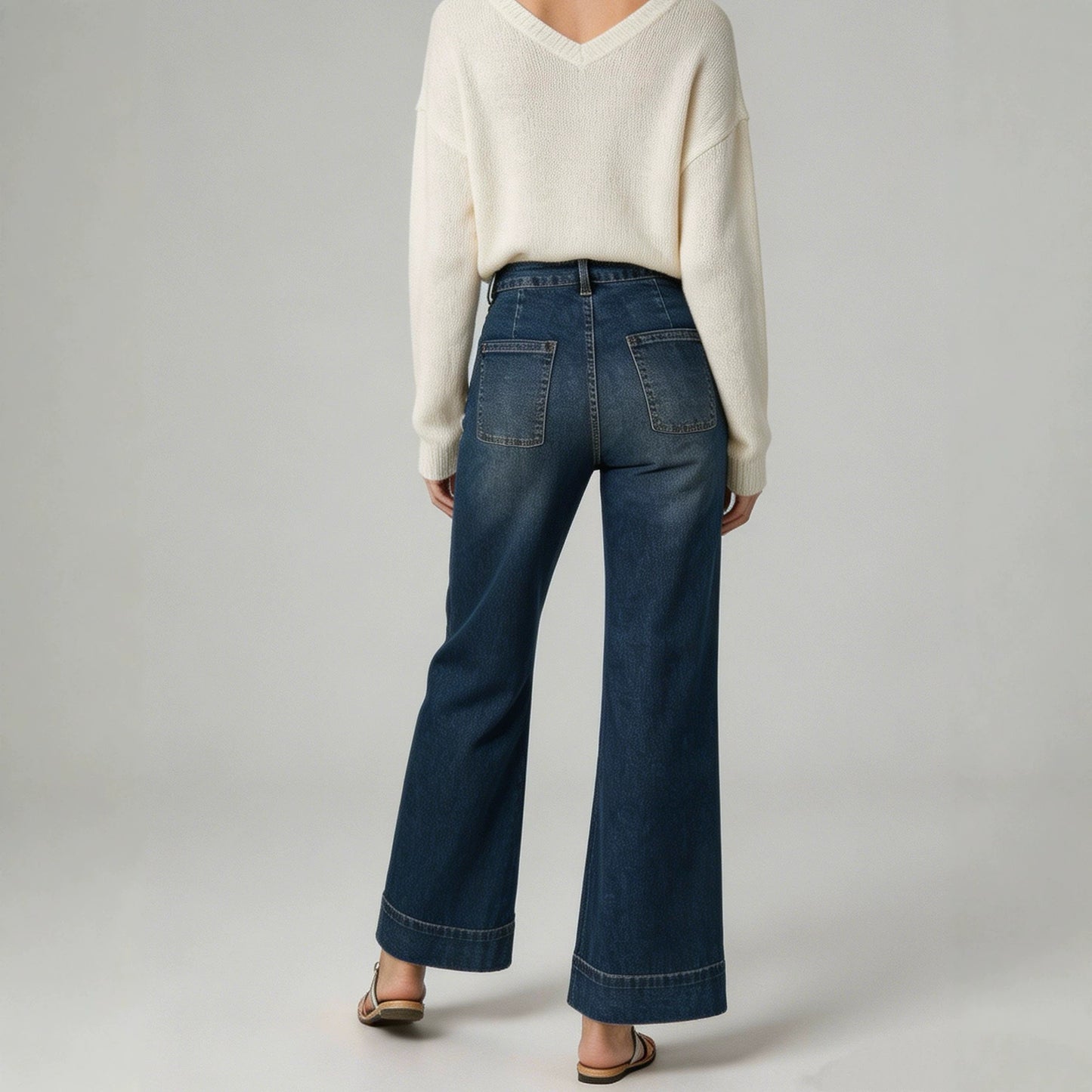 Women's Waist Wide Leg Leisure Loose Washed-out Women's Jeans