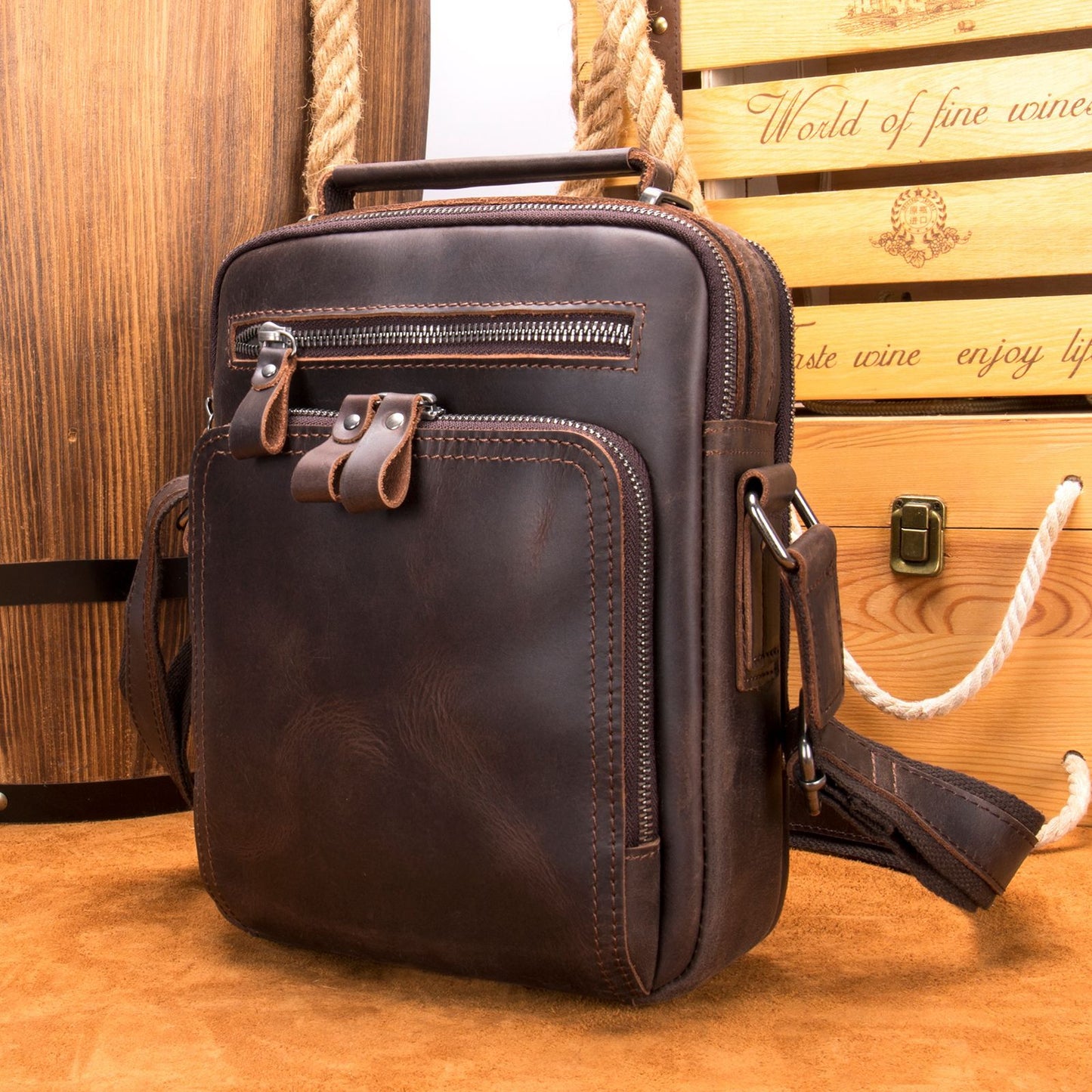 Leather Retro Crazy Horse Multifunctional Cowhide Men's Shoulder Bags
