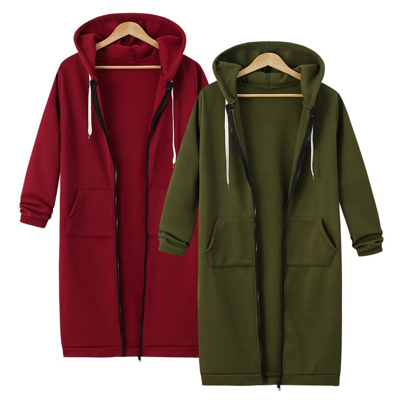 Women's Fleece Pullover Long Hooded Sleeve Mid-length Women's Sweater, Sweater