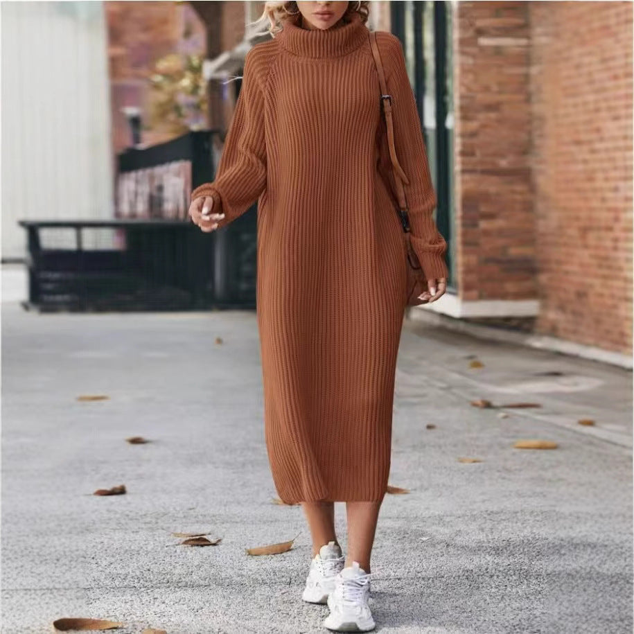 With Loose Over Knee Turtleneck Knitting Long Dress Elegant Sweaters