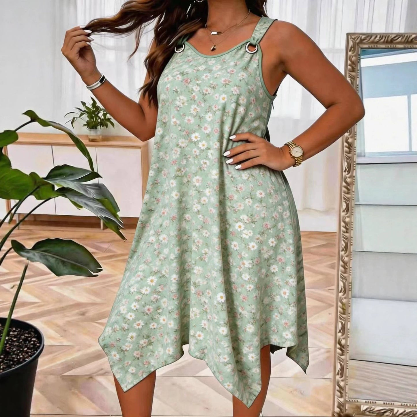 Women's Summer Daisy Printing Slip Loose Vacation Style Vests