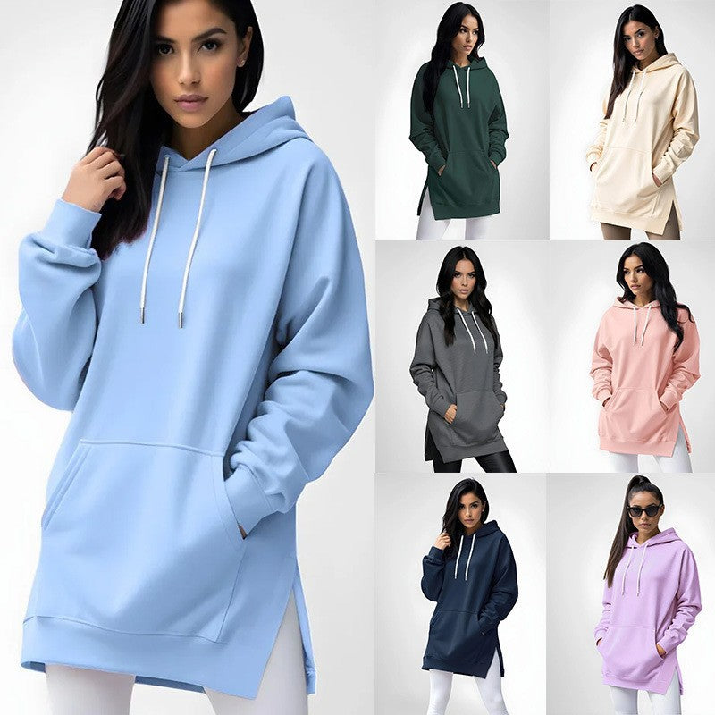 Women's Spring Solid Color Casual Hooded Rope Women's Sweater, Sweater