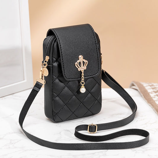 Women's Pearl Pendant Rhombus Vertical Mobile Fashion Crossbody Bags