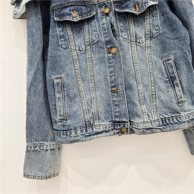 Women's Detachable Padded Shoulder Denim Korean Stylish Jackets