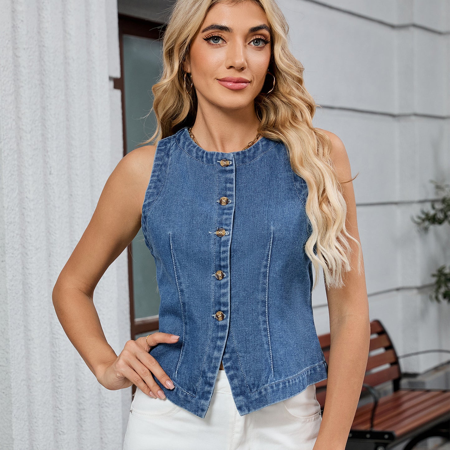 Women's Autumn Sleeveless Design Washed Denim Women's Vest