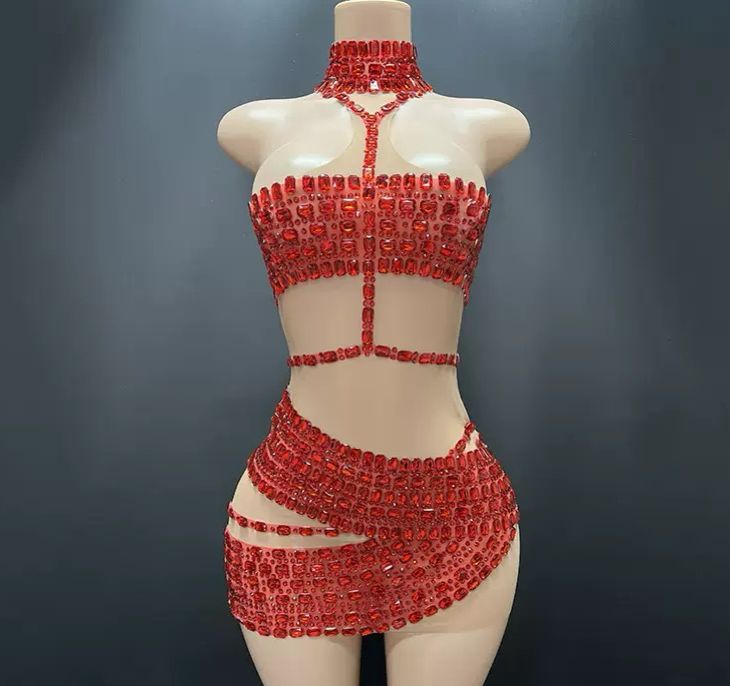 Luxury Rhinestone Sexy Halter Fake Two-piece Dresses