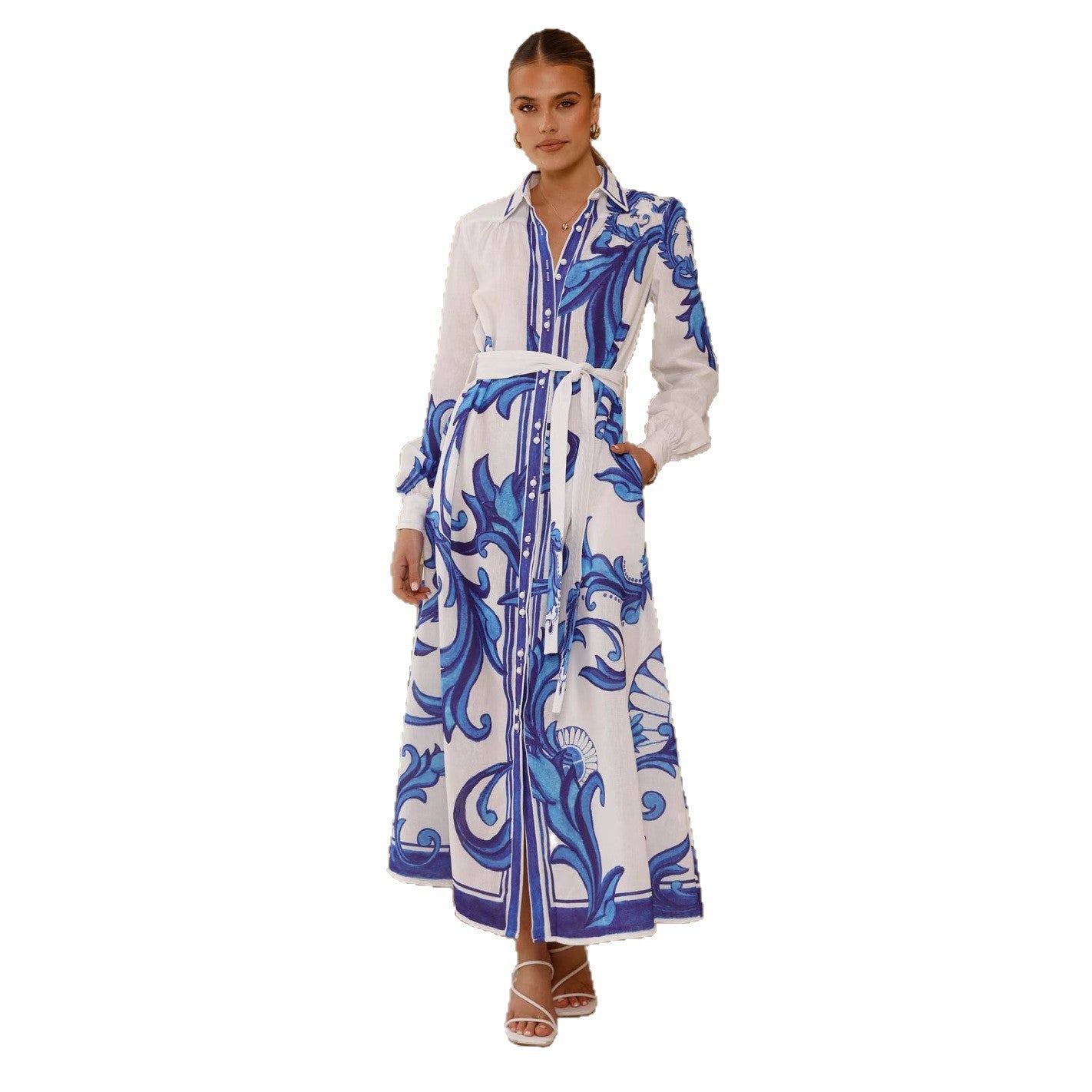 Linen Loose Casual Belt Waist Puff Dress