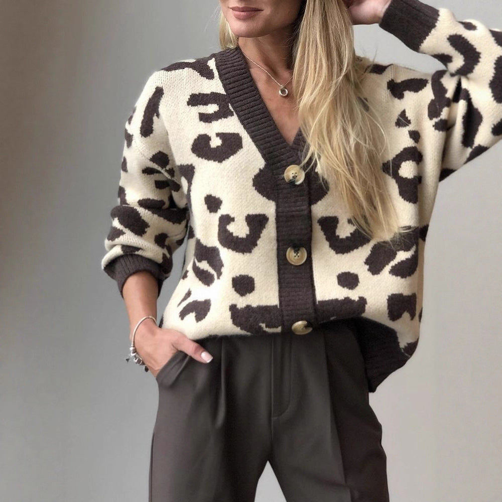 Women's Autumn Idle Style Korean Loose Leopard Knitwear